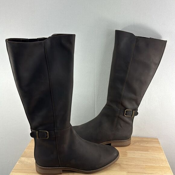Clarks Camzin Branch Tall Regular Calf Boots- Dark Brown Leather- Sz 10 Wide - Picture 6 of 9